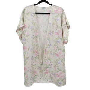 Vintage Floral Lace Robe Women M Cream Feminine Romantic Cottagecore Grannycore